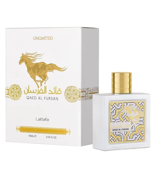 {{ BOIS_DIRIS }} - {{ AROMA_SCENT}} Eau de Parfum QAED AL FURSAN UNLIMITED WHITE 90 ML de Lattafa